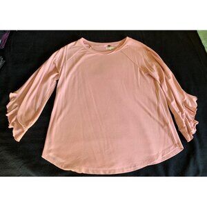 Cupio Womens Size XLarge Pink 3/4 Sleeve Top with Ruffled Sleeves